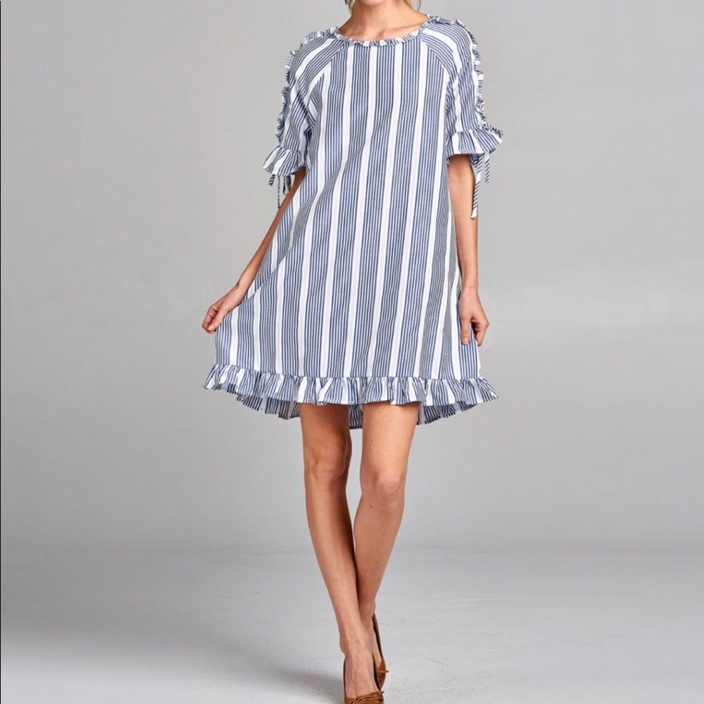 Love Kuza striped dress‎ tunic ruffled hem M